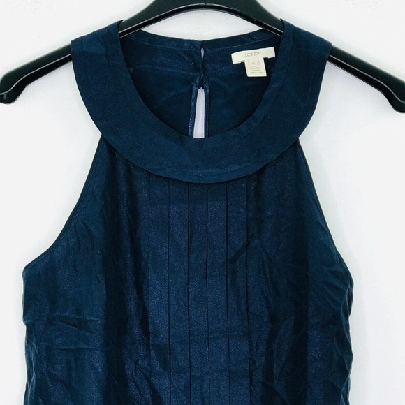 J Crew Women's 0 Tank Top Blue Silk Metallic Vita Cami Pleated Halter 10181 BP22 - Picture 2 of 5